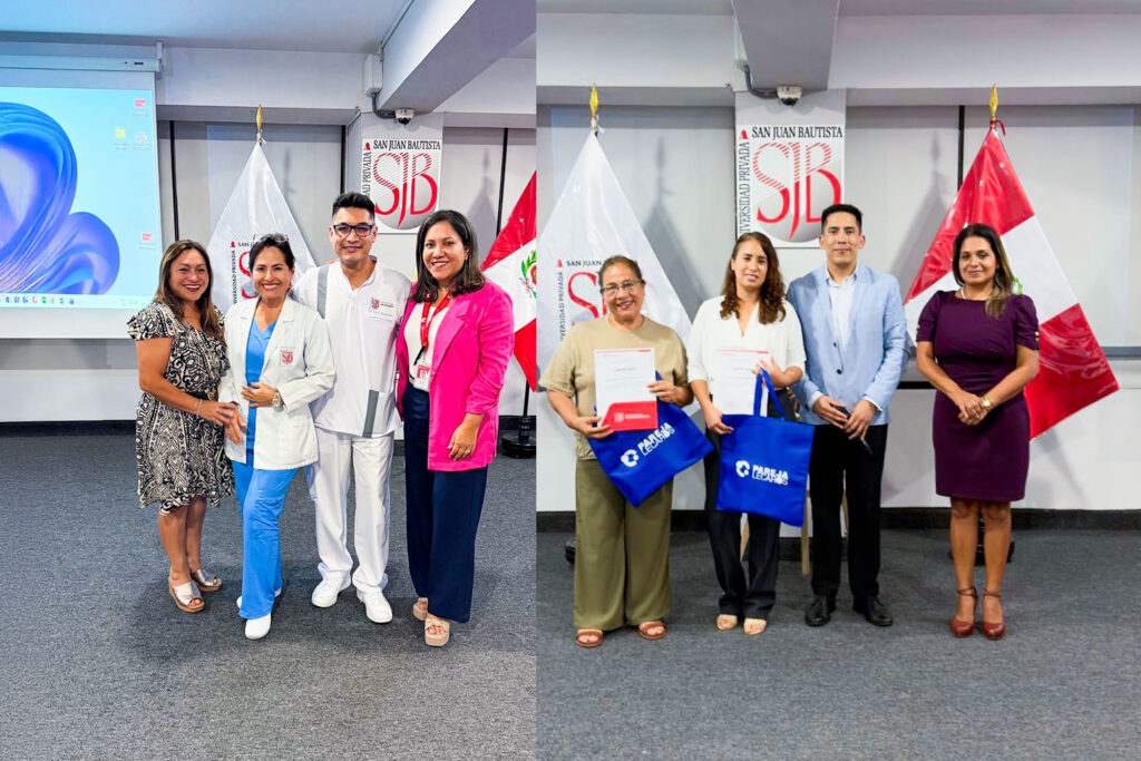 Noche Clínica UPSJB 2025-II fortalece la excelencia académica en Estomatología 1 Autoridades UPSJB entregando reconocimiento en la Noche Clínica UPSJB 2025-II