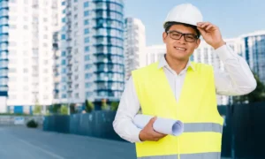 Profesional de ingeniería civil al frente de una obra.