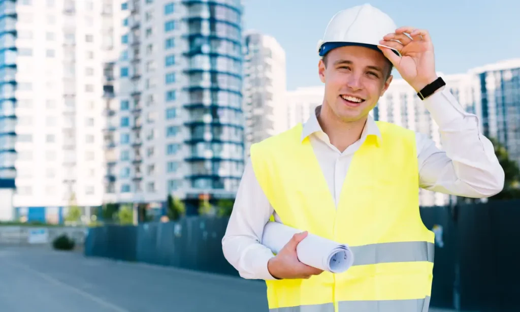 Profesional de ingeniería civil al frente de una obra.