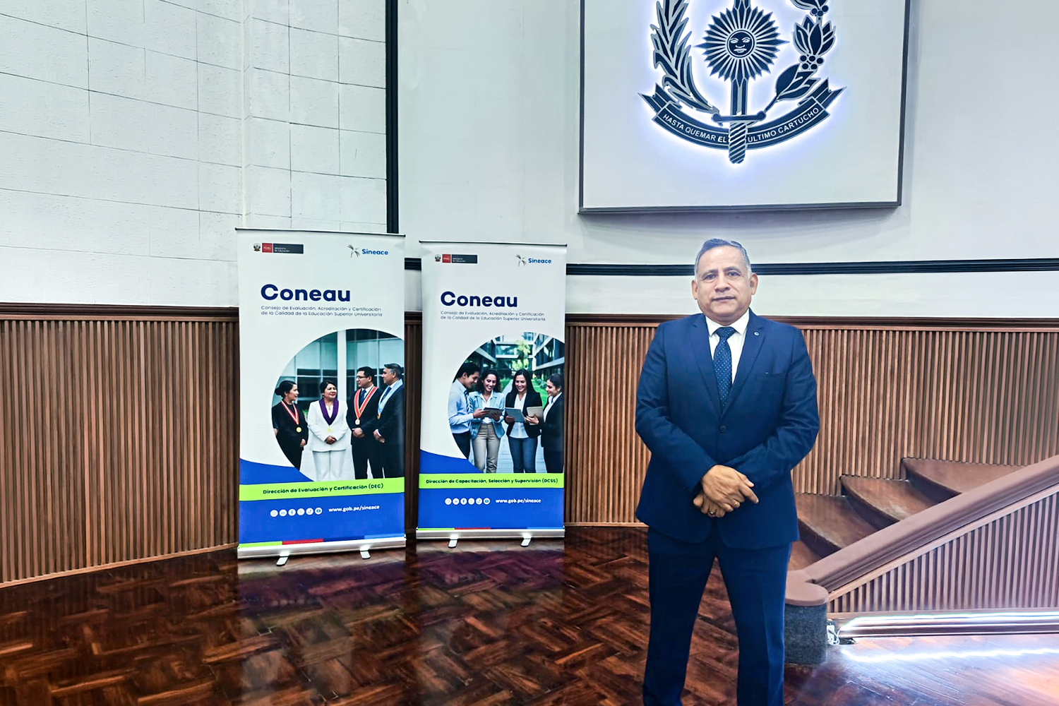 Dr. Alfredo Mendieta, rector de la UPSJB, durante la presentación del Modelo de Acreditación Institucional de Universidades y Escuelas de Posgrado 2026 organizada por Coneau sobre Acreditación institucional universitaria.