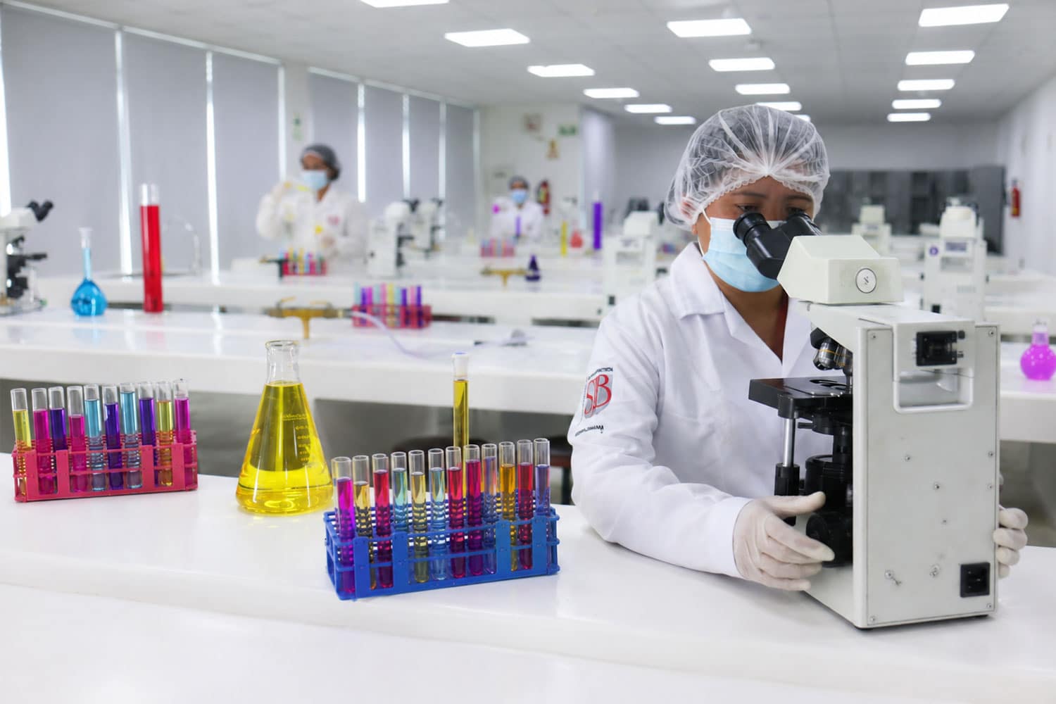 Docente investigadora de la UPSJB realizando análisis microbiológicos en laboratorio especializado como parte de proyectos científicos financiados por ProCiencia.