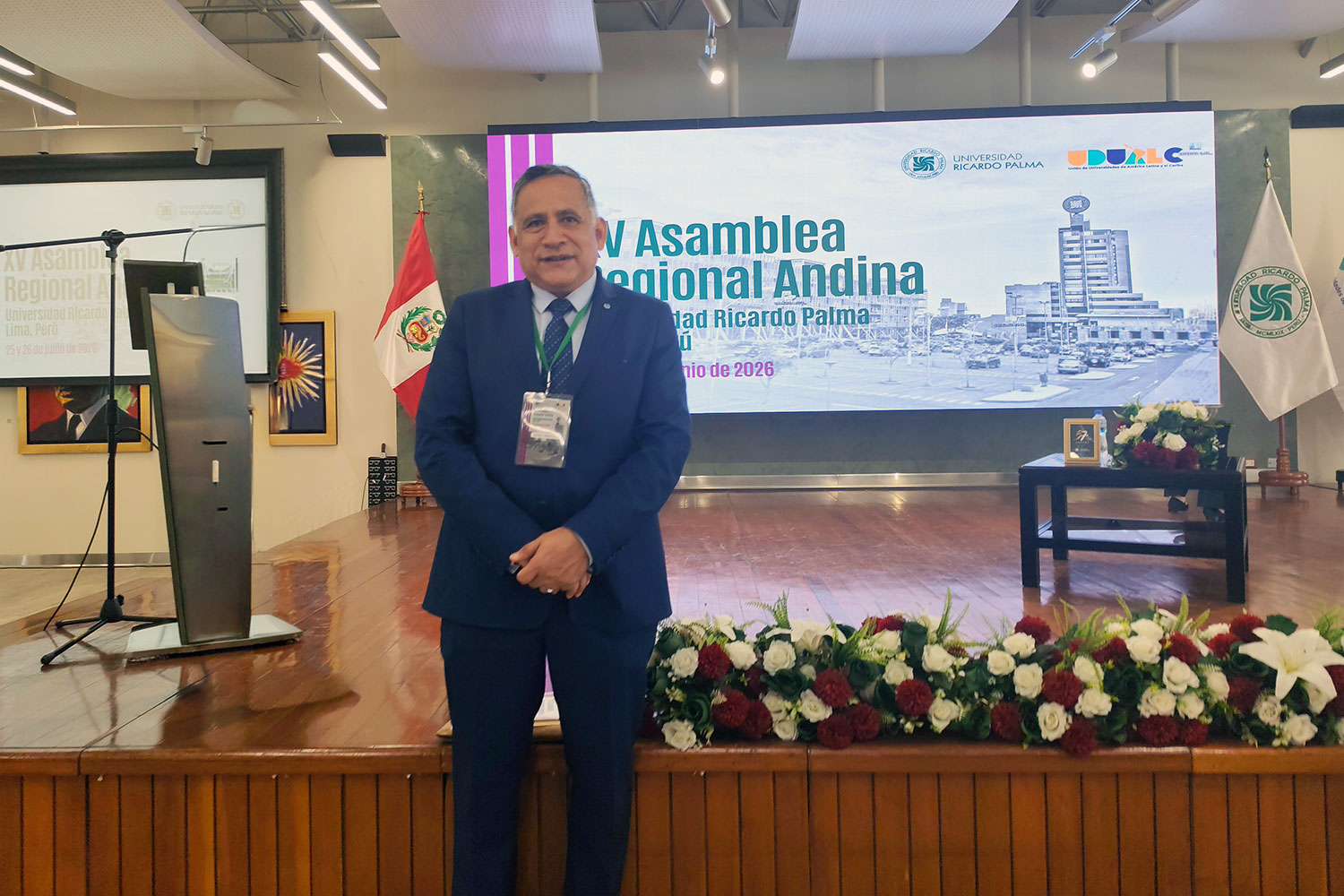 Dr. Alfredo Mendieta Leyva, rector de la Universidad Privada San Juan Bautista, durante su participación en la XV Asamblea Regional Andina de la UDUALC realizada en la Universidad Ricardo Palma.