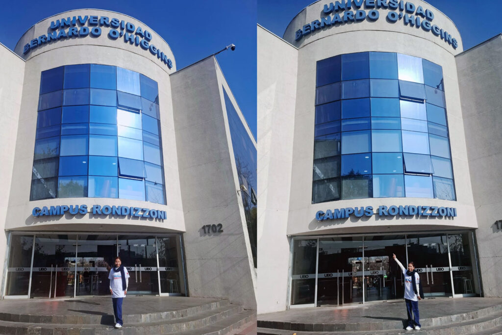 Estudiante de Tecnología Médica de la UPSJB presenta investigación en importante jornada científica en Chile 3 Estudiante de Tecnología Médica de la UPSJB en las instalaciones de la Universidad Bernardo O'Higgins, en Santiago de Chile.