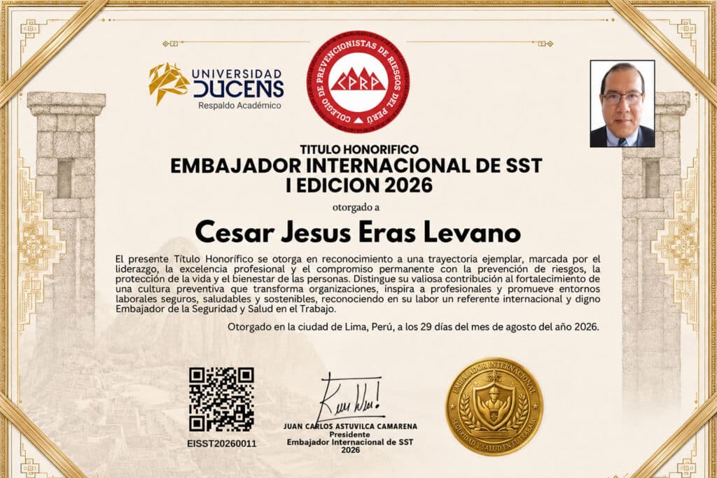 Docente de la Escuela de Posgrado UPSJB es reconocido como Embajador Internacional de la SST 2026 1 Blog2 1