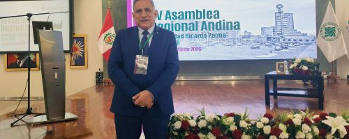 Dr. Alfredo Mendieta Leyva, rector de la Universidad Privada San Juan Bautista, durante su participación en la XV Asamblea Regional Andina de la UDUALC realizada en la Universidad Ricardo Palma.